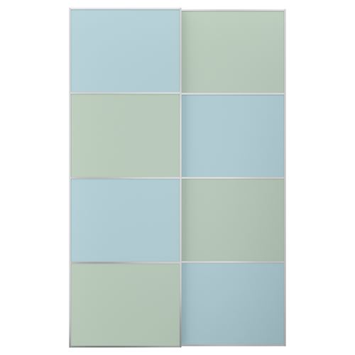 IKEA - MEHAMN, pair of sliding doors, light blue-light green, 150x236 cm