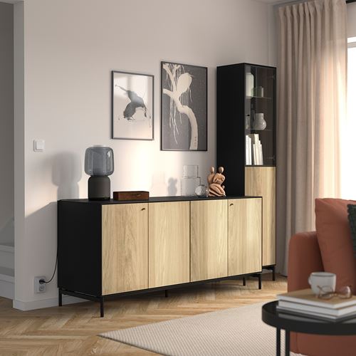 IKEA - BOASTAD, tv storage unit, black-oak veneer, 203x185 cm