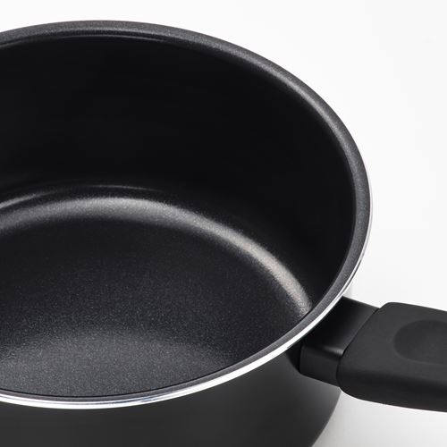 IKEA - HEMLAGAD, saucepan with lid, non-stick coating-black, 2 l