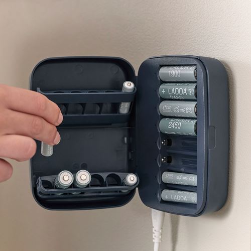 IKEA - LITOSFAR, pil şarj aleti, koyu mavi, 14.5x11x5.5 cm