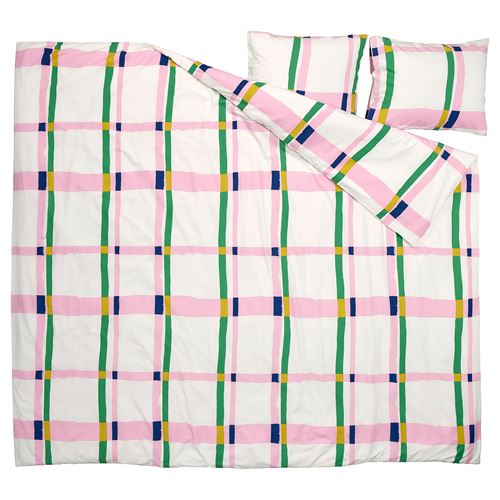 IKEA - SYRABLADMAL, double quilt cover and 2 pillowcases, multicolour, 240x220/50x60 cm