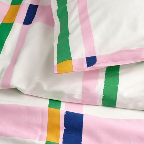 IKEA - SYRABLADMAL, double quilt cover and 2 pillowcases, multicolour, 240x220/50x60 cm