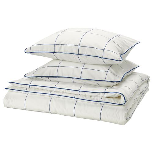 IKEA - BREDVECKLARE, double quilt cover and 2 pillowcases, white-blue, 240x220/50x60 cm