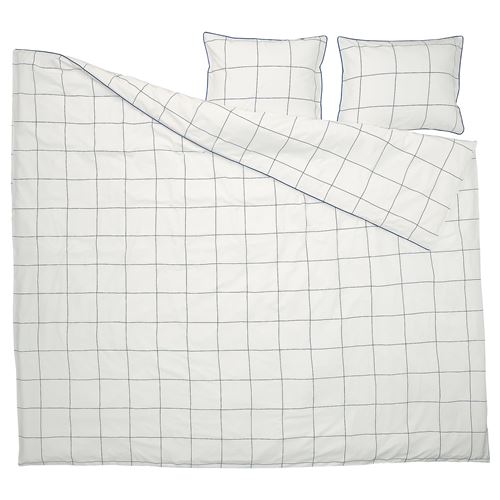 IKEA - BREDVECKLARE, double quilt cover and 2 pillowcases, white-blue, 240x220/50x60 cm