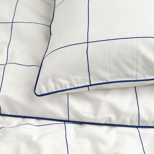 IKEA - BREDVECKLARE, double quilt cover and 2 pillowcases, white-blue, 240x220/50x60 cm