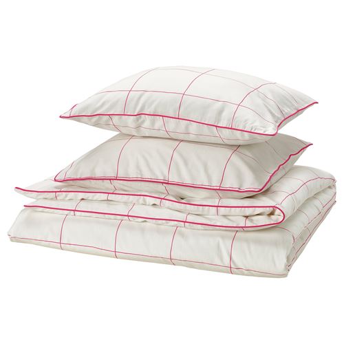 IKEA - BREDVECKLARE, double quilt cover and 2 pillowcases, white/pink, 240x220/50x60 cm