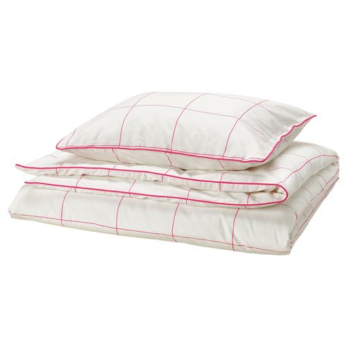 IKEA - BREDVECKLARE, single duvet cover sets, white/pink, 150x200/50x60 cm