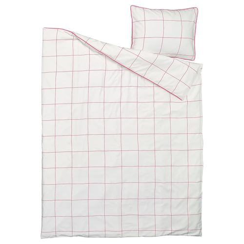 IKEA - BREDVECKLARE, single duvet cover sets, white/pink, 150x200/50x60 cm