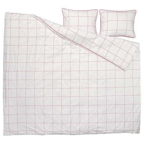 IKEA - BREDVECKLARE, double quilt cover and 2 pillowcases, white/pink, 240x220/50x60 cm