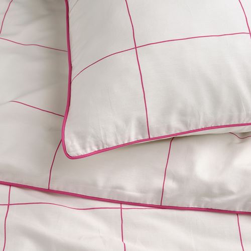 IKEA - BREDVECKLARE, single duvet cover sets, white/pink, 150x200/50x60 cm