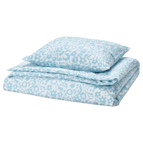 IKEA - CYMBALBLOMMA, single duvet cover sets, white-blue, 150x200/50x60 cm