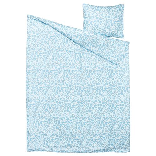 IKEA - CYMBALBLOMMA, single duvet cover sets, white-blue, 150x200/50x60 cm