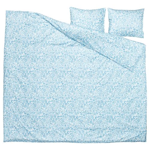 IKEA - CYMBALBLOMMA, double quilt cover and 2 pillowcases, white-blue, 240x220/50x60 cm