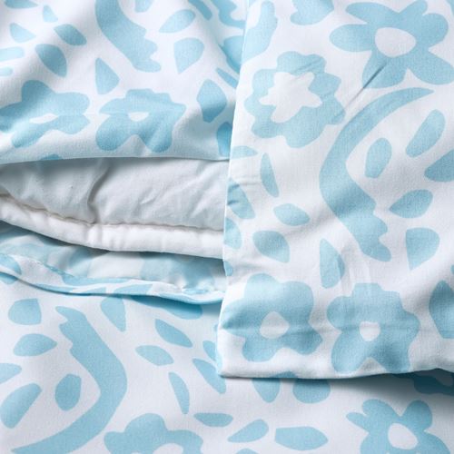 IKEA - CYMBALBLOMMA, double quilt cover and 2 pillowcases, white-blue, 240x220/50x60 cm