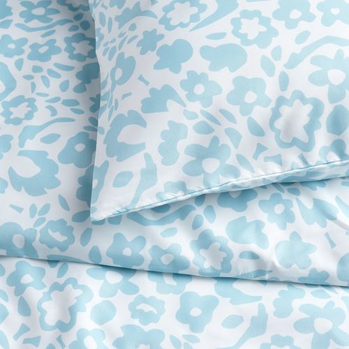 IKEA - CYMBALBLOMMA, single duvet cover sets, white-blue, 150x200/50x60 cm