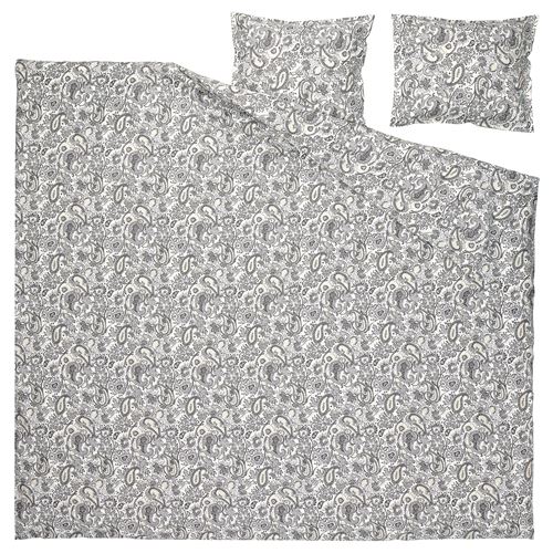 IKEA - RODGERSIA, double quilt cover and 2 pillowcases, grey/white, 240x220/50x60 cm