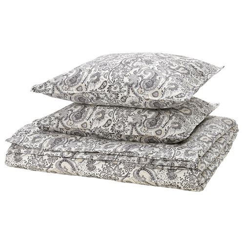 IKEA - RODGERSIA, double quilt cover and 2 pillowcases, grey/white, 240x220/50x60 cm