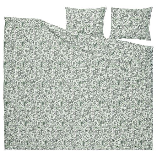 IKEA - RODGERSIA, double quilt cover and 2 pillowcases, green/white, 240x220/50x60 cm