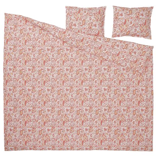 IKEA - RODGERSIA, double quilt cover and 2 pillowcases, pink/white, 240x220/50x60 cm