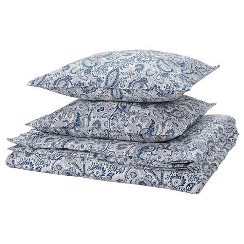 IKEA - RODGERSIA, double quilt cover and 2 pillowcases, blue-white, 240x220/50x60 cm