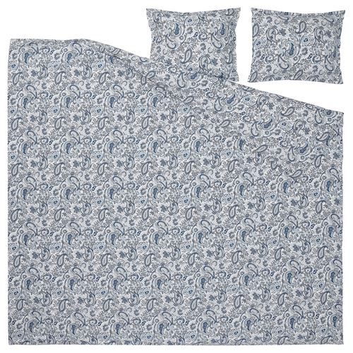 IKEA - RODGERSIA, double quilt cover and 2 pillowcases, blue-white, 240x220/50x60 cm