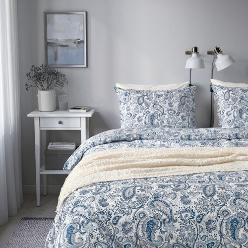 IKEA - RODGERSIA, double quilt cover and 2 pillowcases, blue-white, 240x220/50x60 cm