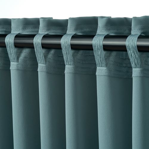 IKEA - MAJGULL, blackout curtain, 1 pair, dark grey-turquoise, 145x300 cm