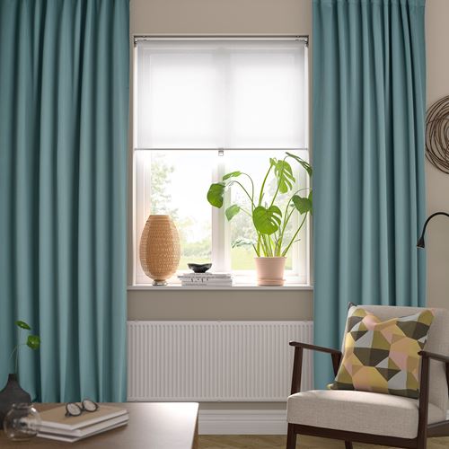 IKEA - MAJGULL, blackout curtain, 1 pair, dark grey-turquoise, 145x300 cm