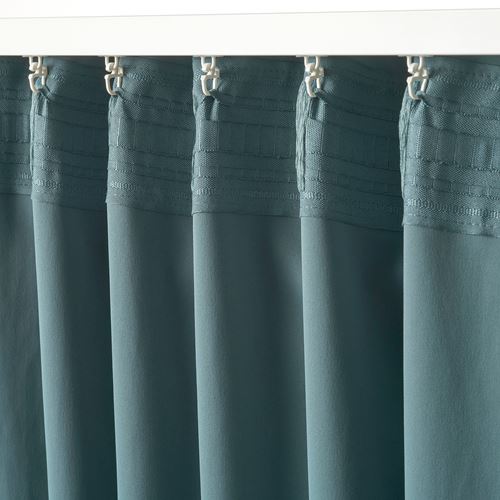 IKEA - MAJGULL, blackout curtain, 1 pair, dark grey-turquoise, 145x300 cm