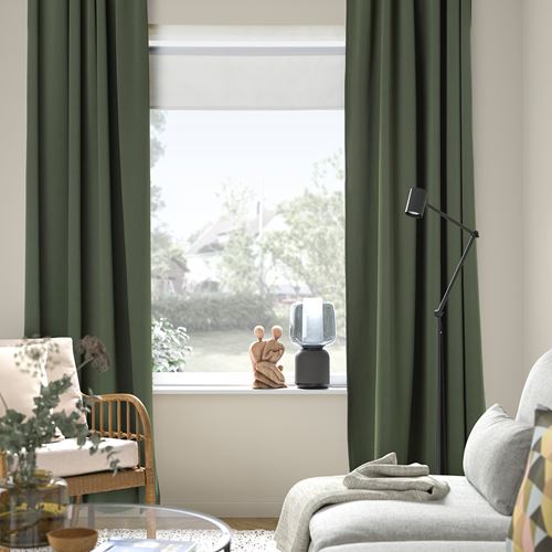 IKEA - MAJGULL, blackout curtain, 1 pair, dark green, 145x300 cm