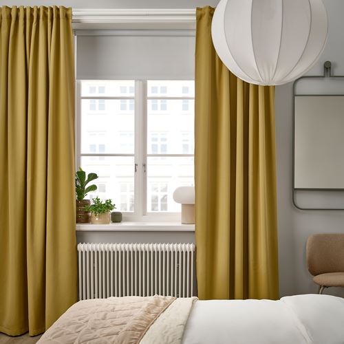 IKEA - MAJGULL, blackout curtain, 1 pair, yellow-beige, 145x300 cm