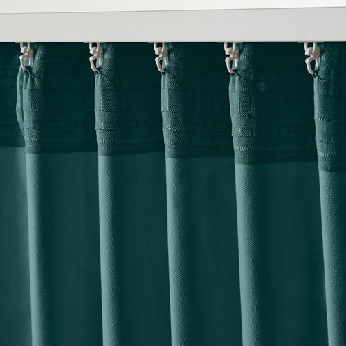 IKEA - SANELA, curtains, 1 pair, dark grey-turquoise, 140x300 cm