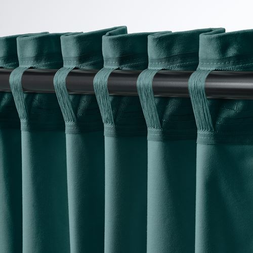 IKEA - SANELA, curtains, 1 pair, dark grey-turquoise, 140x300 cm