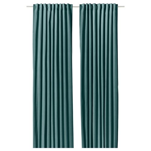 IKEA - SANELA, curtains, 1 pair, dark grey-turquoise, 140x300 cm