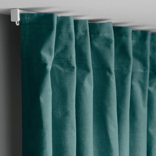 IKEA - SANELA, curtains, 1 pair, dark grey-turquoise, 140x300 cm