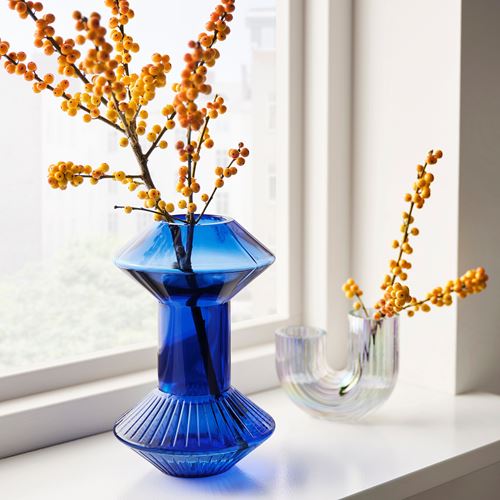 IKEA - KRYPOXBAR, glass vase, blue, 24 cm