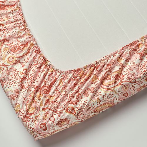 IKEA - RODGERSIA, fitted sheet, pink/white, 160x200 cm