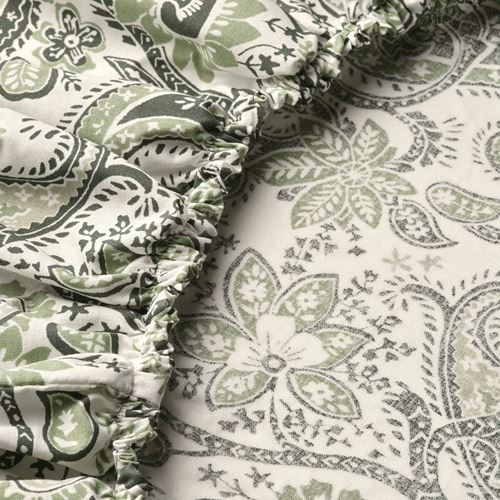 IKEA - RODGERSIA, fitted sheet, green/white, 160x200 cm