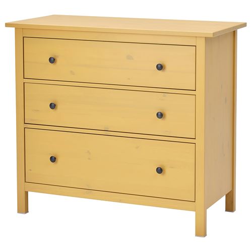 IKEA - HEMNES, chest of 3 drawers, yellow, 108x96 cm