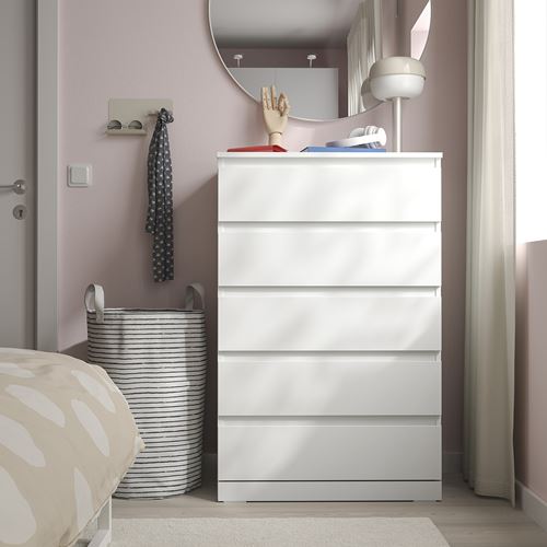 IKEA - LILLBERGET, chest of 5 drawers, white, 70x43x108 cm