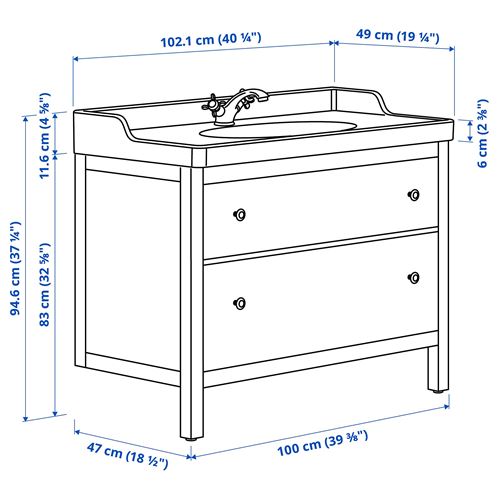 IKEA - HEMNES/RUTSJÖN, lavabo dolabı kombinasyonu, beyaz, 102x49x95 cm