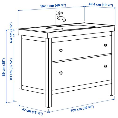 IKEA - HEMNES/ORRSJÖN, lavabo dolabı kombinasyonu, beyaz, 102x49x89 cm