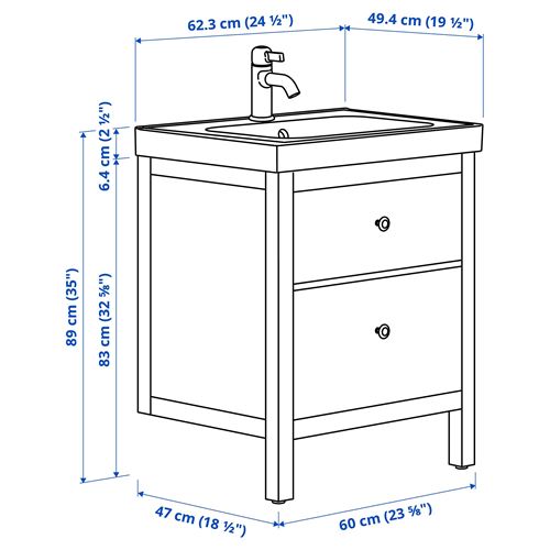 IKEA - HEMNES/ORRSJÖN, lavabo dolabı kombinasyonu, beyaz, 62x49x89 cm