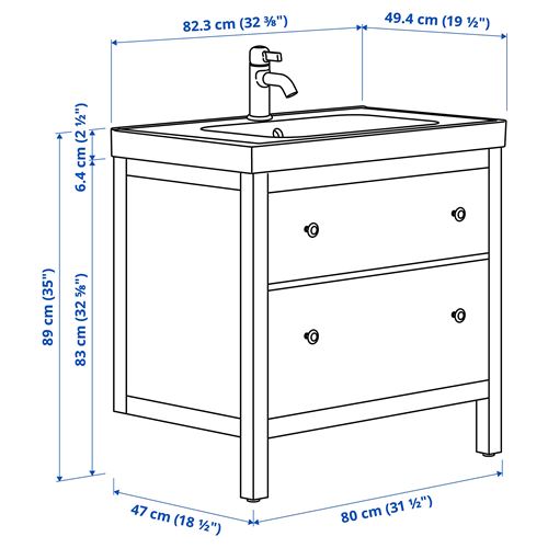 IKEA - HEMNES/ORRSJÖN, lavabo dolabı kombinasyonu, beyaz, 82x49x89 cm