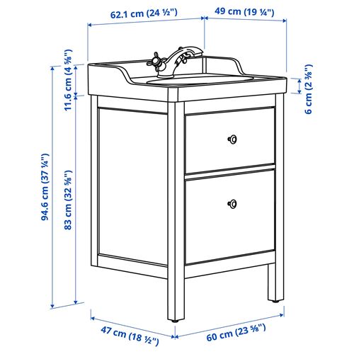 IKEA - HEMNES/RUTSJÖN, lavabo dolabı kombinasyonu, beyaz, 62x49x95 cm