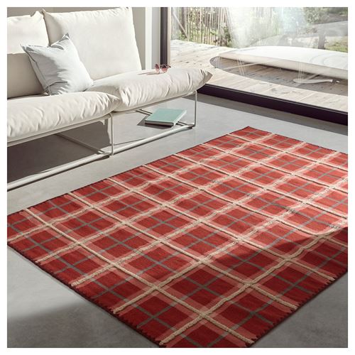 IKEA - PYSSLINGGRAS, handwoven rug, Red check, 170x240 cm