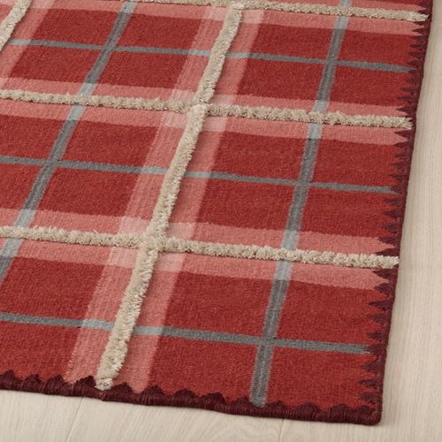 IKEA - PYSSLINGGRAS, handwoven rug, Red check, 170x240 cm