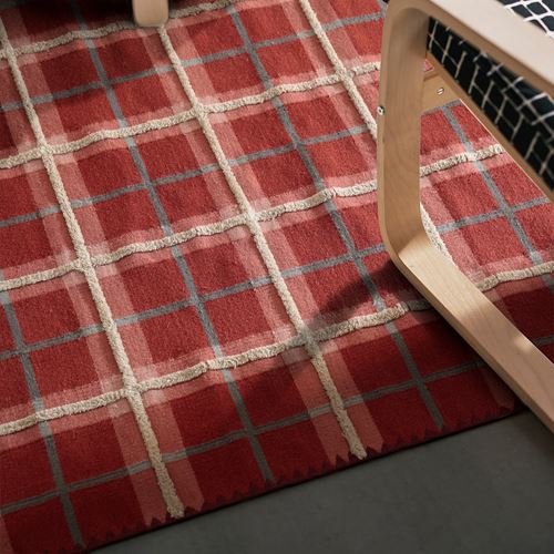 IKEA - PYSSLINGGRAS, handwoven rug, Red check, 170x240 cm