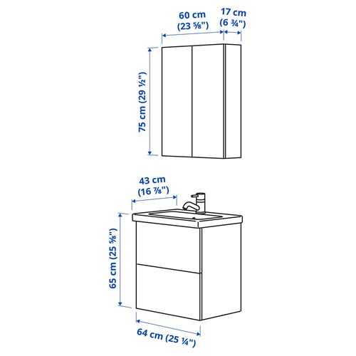 IKEA - ENHET/TVALLEN, banyo mobilyası seti, parlak cila beyaz, 64x43x65 cm