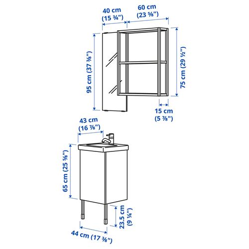 IKEA - ENHET/TVALLEN, banyo mobilyası seti, antrasit-beyaz, 44x43x87 cm